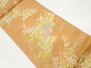 紗 菊に松・桔梗・草花模様織出し袋帯